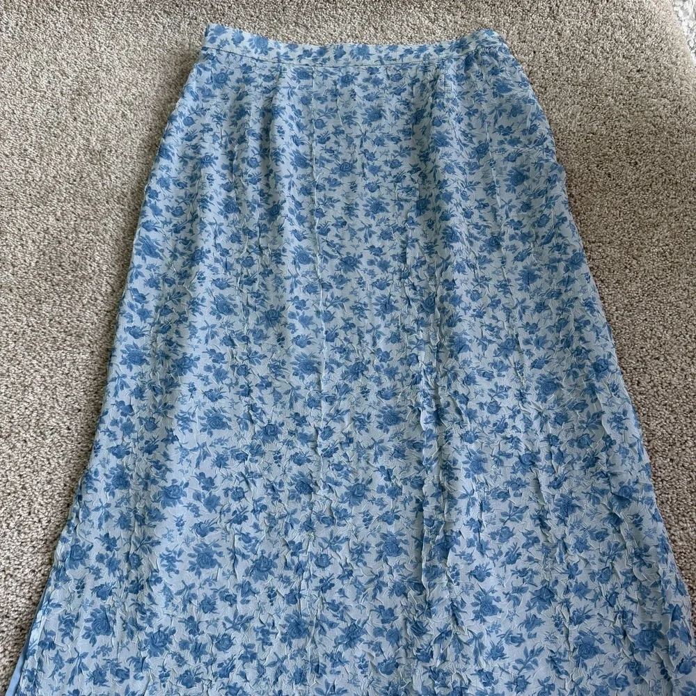 Vintage Samantha Taylor Skirt Womens 14 Blue Floral Chiffon Maxi Lined Zip